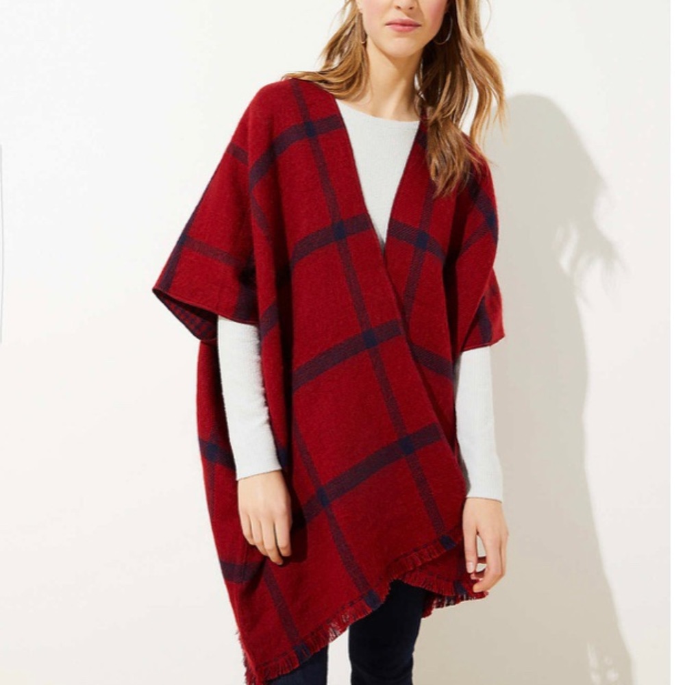 LOFT Reversible Plaid Poncho - XS/S